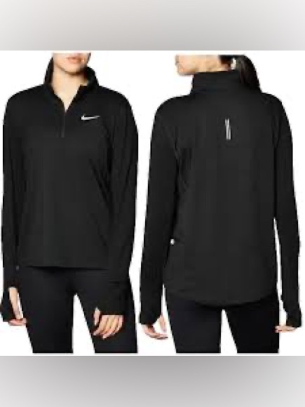 Nike Black Long-Sleeve Quarter Zip Pullover with White Swoosh